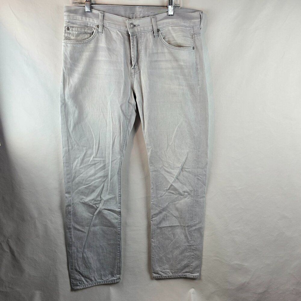 7 For All Mankind Jeans Mens 34 Straight Slim Mid Rise Light Wash Stretch Slimmy